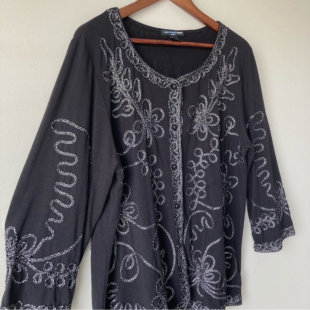 Saint Tropez West Button Up Top Silver Shimmer Detailing Women’s 1X - Picture 3 of 7
